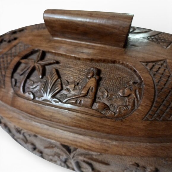 Vintage Madagascar Carved Wood Dish Tribal Handcrafted Decorative Art Piece - Picture 9 of 16